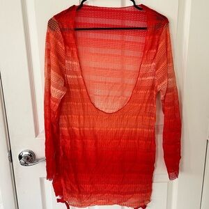 SHEIN Red Orange Ombre Sheer Swim Coverup